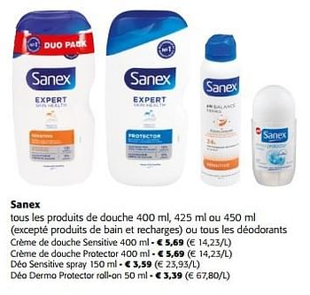 Promoties Sanex tous les produits de douche - Sanex - Geldig van 10/04/2024 tot 23/04/2024 bij Colruyt