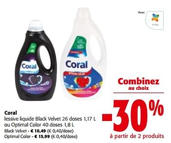 Promotions Coral lessive liquide black velvet ou optimal color - Coral - Valide de 10/04/2024 à 23/04/2024 chez Colruyt