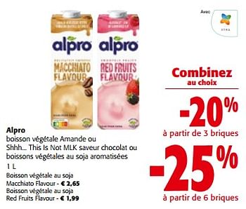Promotions Alpro boisson végétale amande ou shhh... this is not mlk saveur chocolat ou boissons végétales au soja aromatisées - Alpro - Valide de 10/04/2024 à 23/04/2024 chez Colruyt