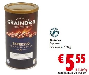 Promoties Graindor espresso café moulu - Graindor - Geldig van 10/04/2024 tot 23/04/2024 bij Colruyt