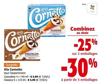 Promoties Ola cornetto tout l`assortiment - Ola - Geldig van 10/04/2024 tot 23/04/2024 bij Colruyt