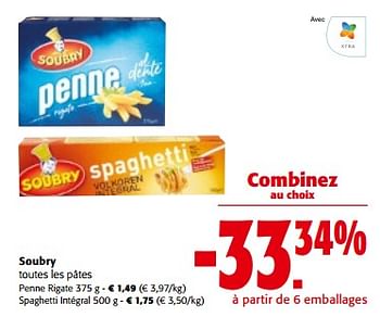 Promoties Soubry toutes les pâtes - Soubry - Geldig van 10/04/2024 tot 23/04/2024 bij Colruyt