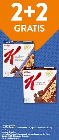 Promoties Kellogg’s special k barres de céréales au chocolat noir - Kellogg's - Geldig van 10/04/2024 tot 23/04/2024 bij OKay