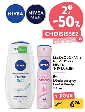 Promoties Déodorant spray pearl + beauty - Nivea - Geldig van 10/04/2024 tot 23/04/2024 bij DI