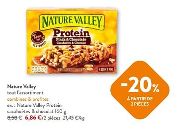 Promotions Nature valley protein cacahuètes + chocolat - Nature Valley  - Valide de 10/04/2024 à 23/04/2024 chez OKay
