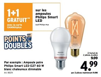 Promotions Ampoule poire philips smart led e27 blanc chaleureux dimmable - Philips - Valide de 10/04/2024 à 23/04/2024 chez Gamma