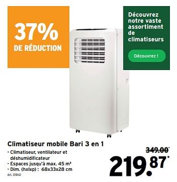 Promoties Climatiseur mobile bari 3 en 1 - Huismerk - Gamma - Geldig van 10/04/2024 tot 23/04/2024 bij Gamma