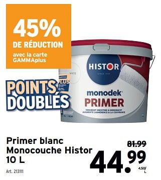 Promoties Primer blanc monocouche histor - Histor - Geldig van 10/04/2024 tot 23/04/2024 bij Gamma