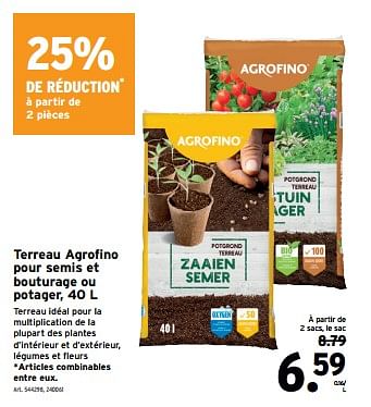 Promoties Terreau agrofino pour semis et bouturage ou potager - Agrofino - Geldig van 10/04/2024 tot 23/04/2024 bij Gamma