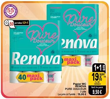Promoties Papier wc renova pure douceur - Renova - Geldig van 16/04/2024 tot 22/04/2024 bij Cora