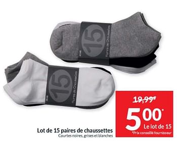 Promotions Lot de 15 paires de chaussettes - Produit maison - Intermarche - Valide de 16/04/2024 à 21/04/2024 chez Intermarche