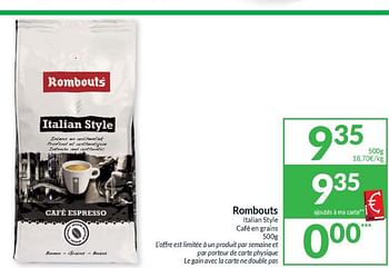 Promoties Rombouts italian style café en grains - Rombouts - Geldig van 16/04/2024 tot 21/04/2024 bij Intermarche