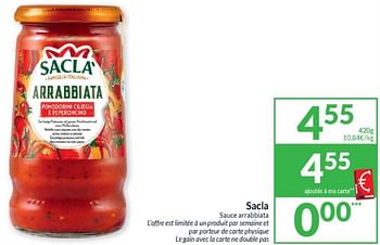 Promoties Sacla sauce arrabbiata - Sacla - Geldig van 16/04/2024 tot 21/04/2024 bij Intermarche