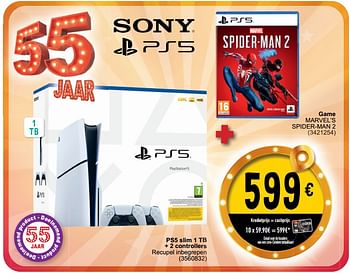 Promotions Ps5 slim 1 tb + 2 controllers + game marvel’s spider-man 2 - Sony - Valide de 16/04/2024 à 22/04/2024 chez Cora