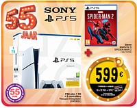 Promoties Ps5 slim 1 tb + 2 controllers + game marvel’s spider-man 2 - Sony - Geldig van 16/04/2024 tot 22/04/2024 bij Cora