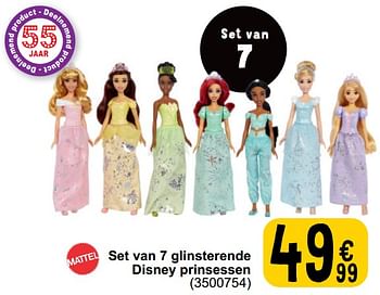 Promoties Set van 7 glinsterende disney prinsessen - Mattel - Geldig van 16/04/2024 tot 22/04/2024 bij Cora