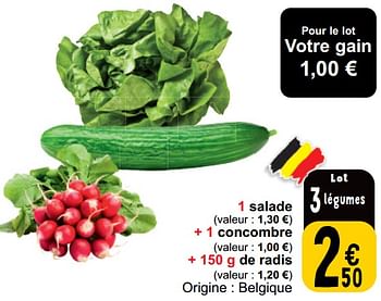 Promoties 1 salade + 1 concombre + radis - Huismerk - Cora - Geldig van 16/04/2024 tot 22/04/2024 bij Cora
