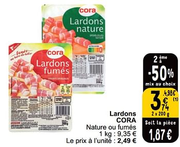 Promotions Lardons cora - Produit maison - Cora - Valide de 16/04/2024 à 22/04/2024 chez Cora