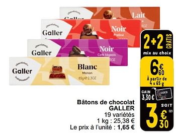 Promoties Bâtons de chocolat galler - Galler - Geldig van 16/04/2024 tot 22/04/2024 bij Cora