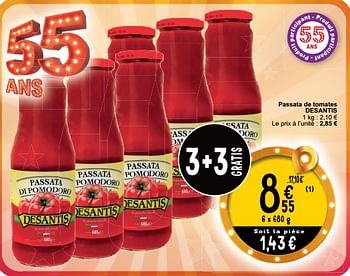 Promotions Passata de tomates desantis - Desantis - Valide de 16/04/2024 à 22/04/2024 chez Cora