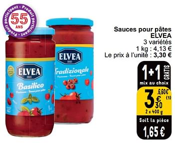 Promoties Sauces pour pâtes elvea - Elvea - Geldig van 16/04/2024 tot 22/04/2024 bij Cora