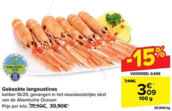 Promoties Gekookte langoustines - Huismerk - Carrefour  - Geldig van 17/04/2024 tot 29/04/2024 bij Carrefour