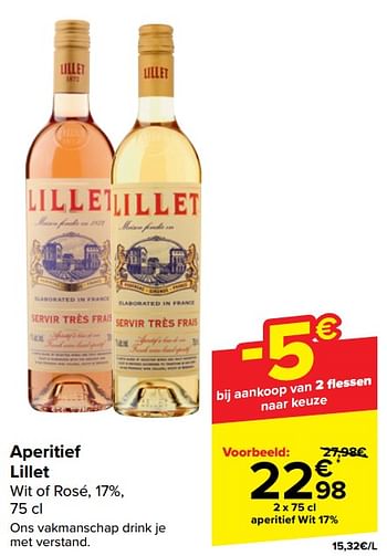 Promotions Aperitief lillet wit of rosé - Lillet - Valide de 17/04/2024 à 29/04/2024 chez Carrefour