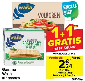 Promoties Delicate crisp rosemary + sea salt - Wasa - Geldig van 17/04/2024 tot 29/04/2024 bij Carrefour