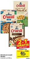 Promoties Granola cruesli chocolade - Quaker - Geldig van 17/04/2024 tot 29/04/2024 bij Carrefour