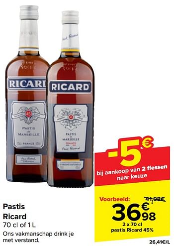 Promotions Pastis ricard - Ricard - Valide de 17/04/2024 à 29/04/2024 chez Carrefour