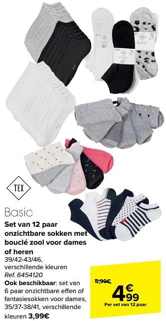 Promotions Set van 12 paar onzichtbare sokken met bouclé zool voor dames of heren - Tex - Valide de 17/04/2024 à 29/04/2024 chez Carrefour