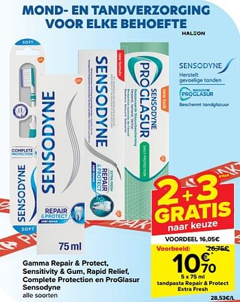 Promoties Tandpasta repair + protect extra fresh - Sensodyne - Geldig van 17/04/2024 tot 29/04/2024 bij Carrefour