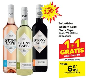 Promotions Zuid-afrika western cape stony cape rood wit of rosé - Vins rouges - Valide de 17/04/2024 à 29/04/2024 chez Carrefour
