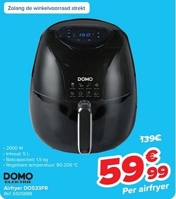 Promoties Domo elektro airfryer do533fr - Domo elektro - Geldig van 17/04/2024 tot 29/04/2024 bij Carrefour