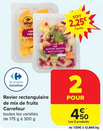 Promoties Ravier rectangulaire de mix de fruits carrefour - Huismerk - Carrefour Express - Geldig van 17/04/2024 tot 23/04/2024 bij Carrefour Express