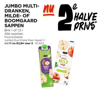 Promoties Jumbo duo drank peer appel - Huismerk - Jumbo - Geldig van 17/04/2024 tot 23/04/2024 bij Jumbo
