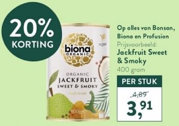 Promotions Jackfruit sweet + smoky - Biona organic - Valide de 15/04/2024 à 21/04/2024 chez Holland & Barret
