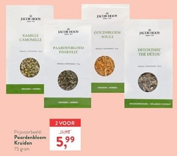 Promotions Paardenbloem kruiden - Jacob Hooy - Valide de 15/04/2024 à 21/04/2024 chez Holland & Barret