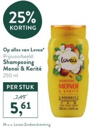 Promoties Shampooing monoï + karité - Lovea - Geldig van 15/04/2024 tot 21/04/2024 bij Holland & Barret