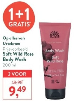Promoties Soft wild rose body wash - Urtekram - Geldig van 15/04/2024 tot 21/04/2024 bij Holland & Barret
