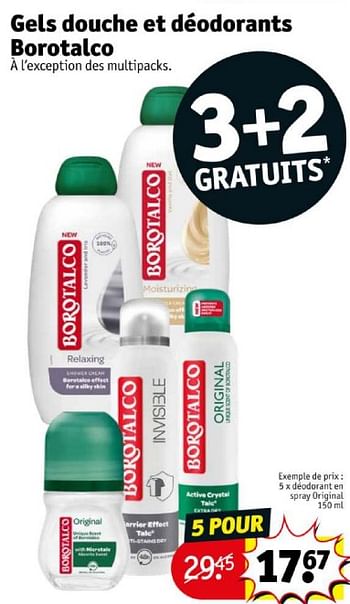 Promoties Déodorant en spray original - Borotalco - Geldig van 16/04/2024 tot 21/04/2024 bij Kruidvat