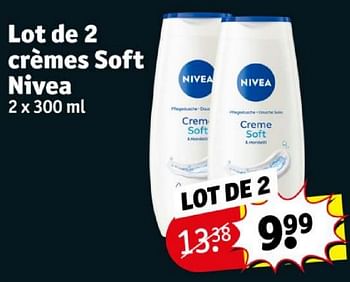 Promoties Lot de 2 crèmes soft nivea - Nivea - Geldig van 16/04/2024 tot 21/04/2024 bij Kruidvat