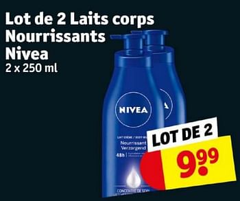 Promoties Lot de 2 laits corps nourrissants nivea - Nivea - Geldig van 16/04/2024 tot 21/04/2024 bij Kruidvat