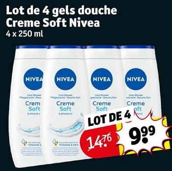 Promoties Lot de 4 gels douche creme soft nivea - Nivea - Geldig van 16/04/2024 tot 21/04/2024 bij Kruidvat