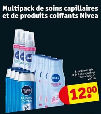 Promoties Lot de 4 shampooings diamond gloss - Nivea - Geldig van 16/04/2024 tot 21/04/2024 bij Kruidvat