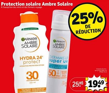 Promoties Protection solaire ambre solaire spray over make-up fps50 - Garnier - Geldig van 16/04/2024 tot 21/04/2024 bij Kruidvat