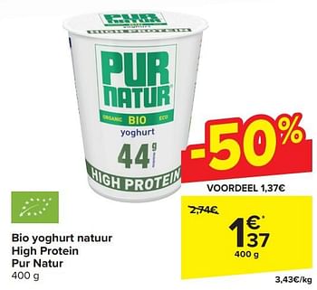 Promotions Bio yoghurt natuur high protein pur natur - Pur Natur - Valide de 17/04/2024 à 23/04/2024 chez Carrefour
