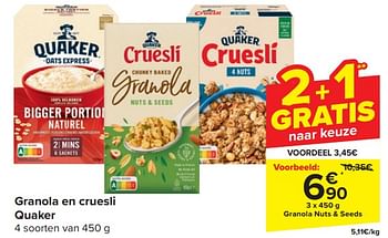 Promotions Granola nuts + seeds - Quaker - Valide de 17/04/2024 à 23/04/2024 chez Carrefour