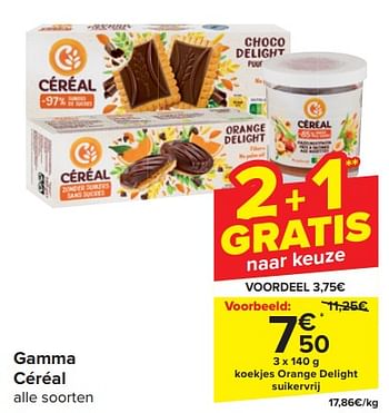 Promoties Koekjes orange delight suikervrij - Céréal - Geldig van 17/04/2024 tot 23/04/2024 bij Carrefour
