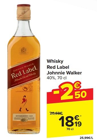 Promotions Whisky red label johnnie walker - Johnnie Walker - Valide de 17/04/2024 à 23/04/2024 chez Carrefour